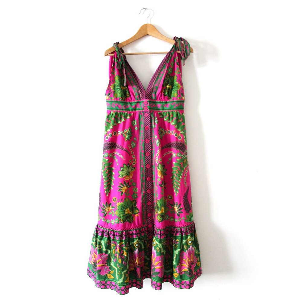 FARM Rio Ana Tapestry Midi Dress / Medium / Pink Floral Plunge - Picture 4 of 11
